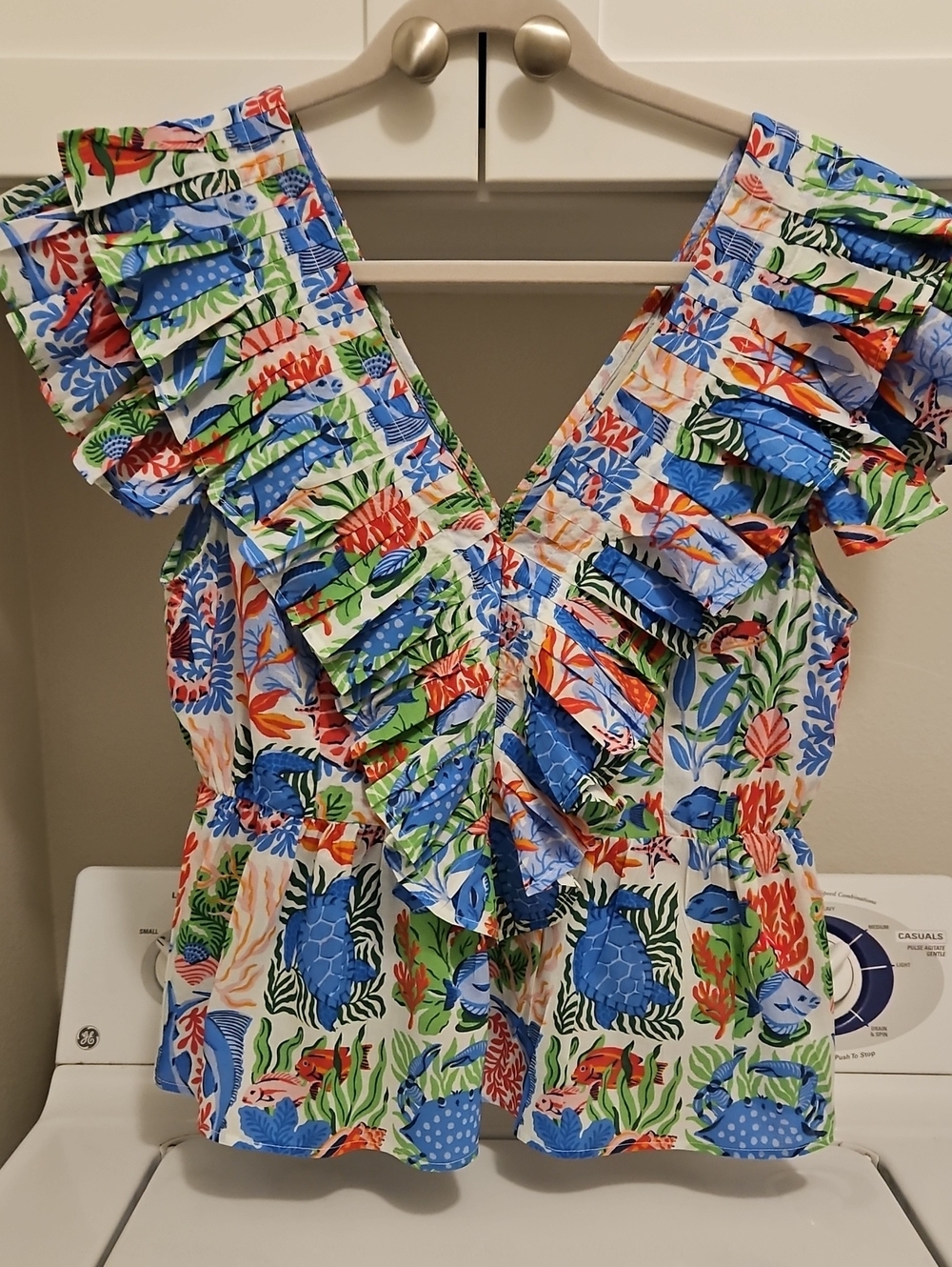 Printfresh 100% Organic Cotton Lola Ruffled V-Neck Blouse Sz. S